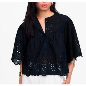 Madewell Embroidered Shirred Henley Top Size L NWT